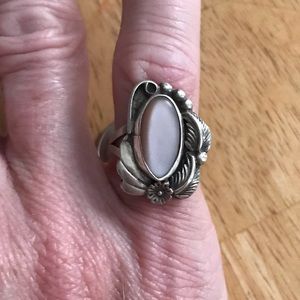 Sterling silver pink paua shell ring